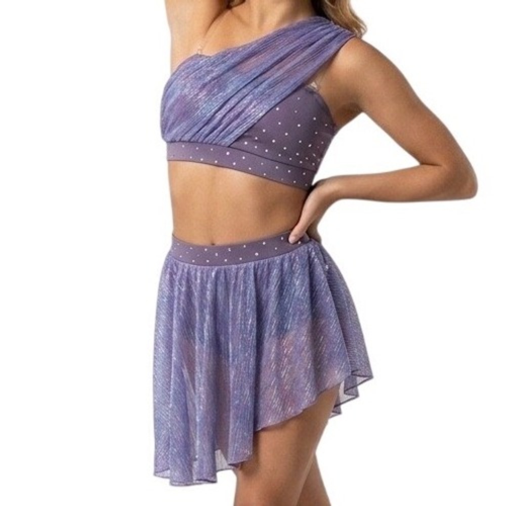 Double Platinum Purple Iridescent Rhinestone Dance Performance costume Set 2PC‎